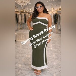 Elegant Olive Green Strapless Dress Size Small NWT